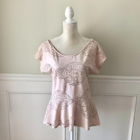 Painted Threads Blush Peplum Top Floral M - Picture 1 of 4